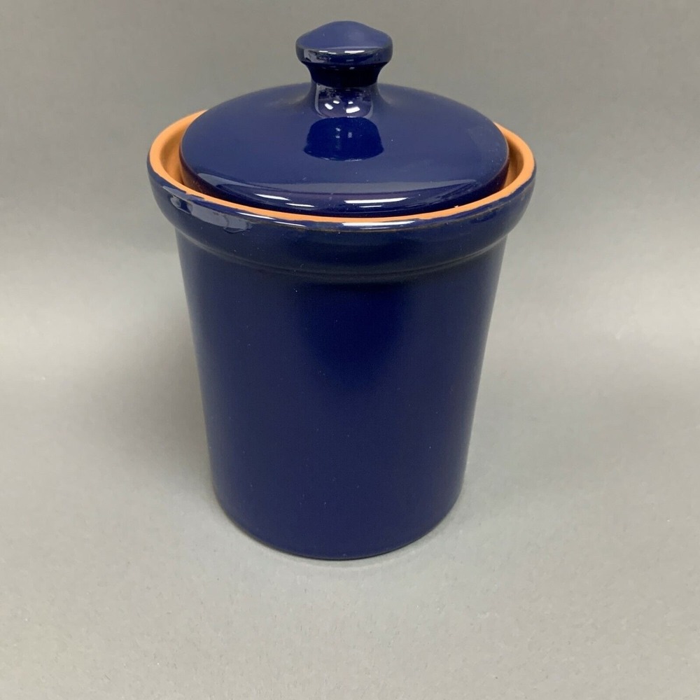 Blue Brown Container Canister Jar with Lid Made in Italy 6 1/4" High